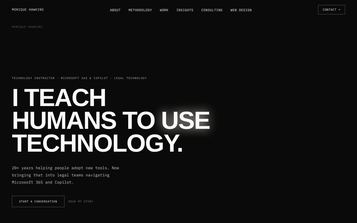 Home page of MoniqueHawkins.com on a laptop